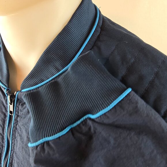 AT&T Jacket Mens Large Navy Blue Nylon Bomber Logo Employee Uniform Windbreaker - Picture 6 of 10